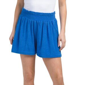 COLOURBROOKE Blue Smocked Waist Terry Cover Up Shorts